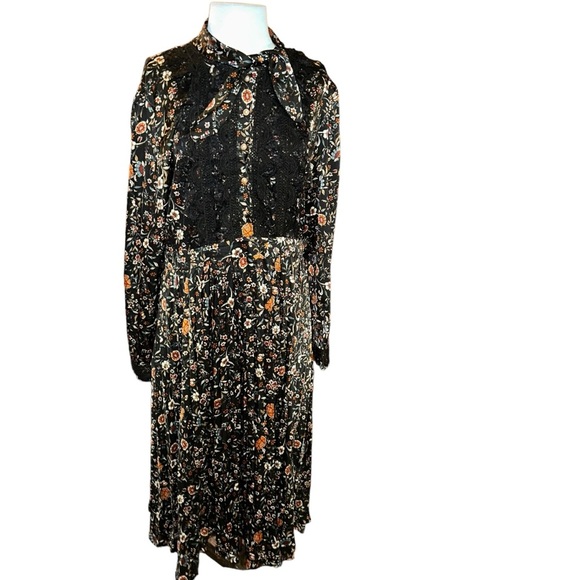 Dalia MacPhee Womens Dark Floral Pleated lace Midi Dress Size 1x plus size 14 16 - Picture 1 of 8